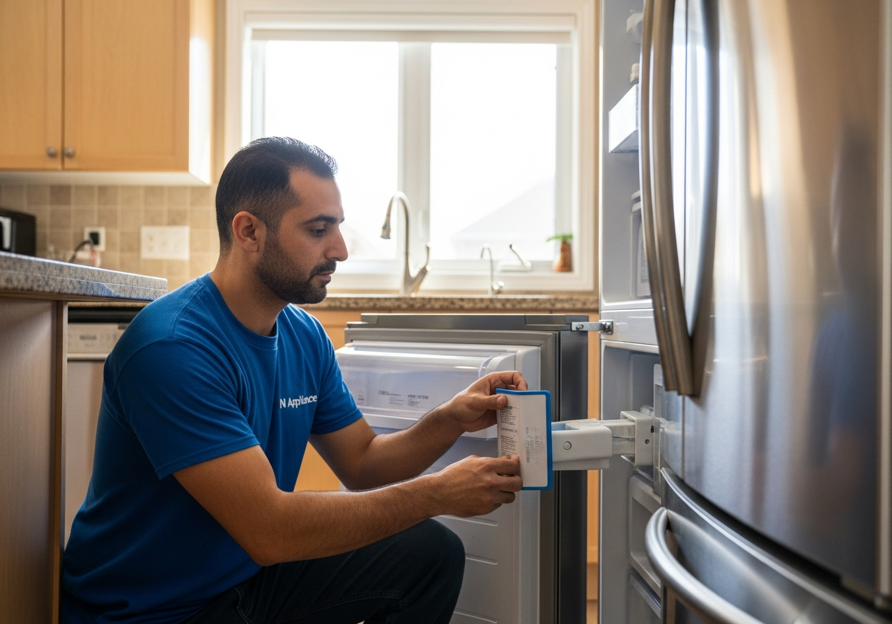 N Appliance lead technician repairing appliance in Richmond Hill
